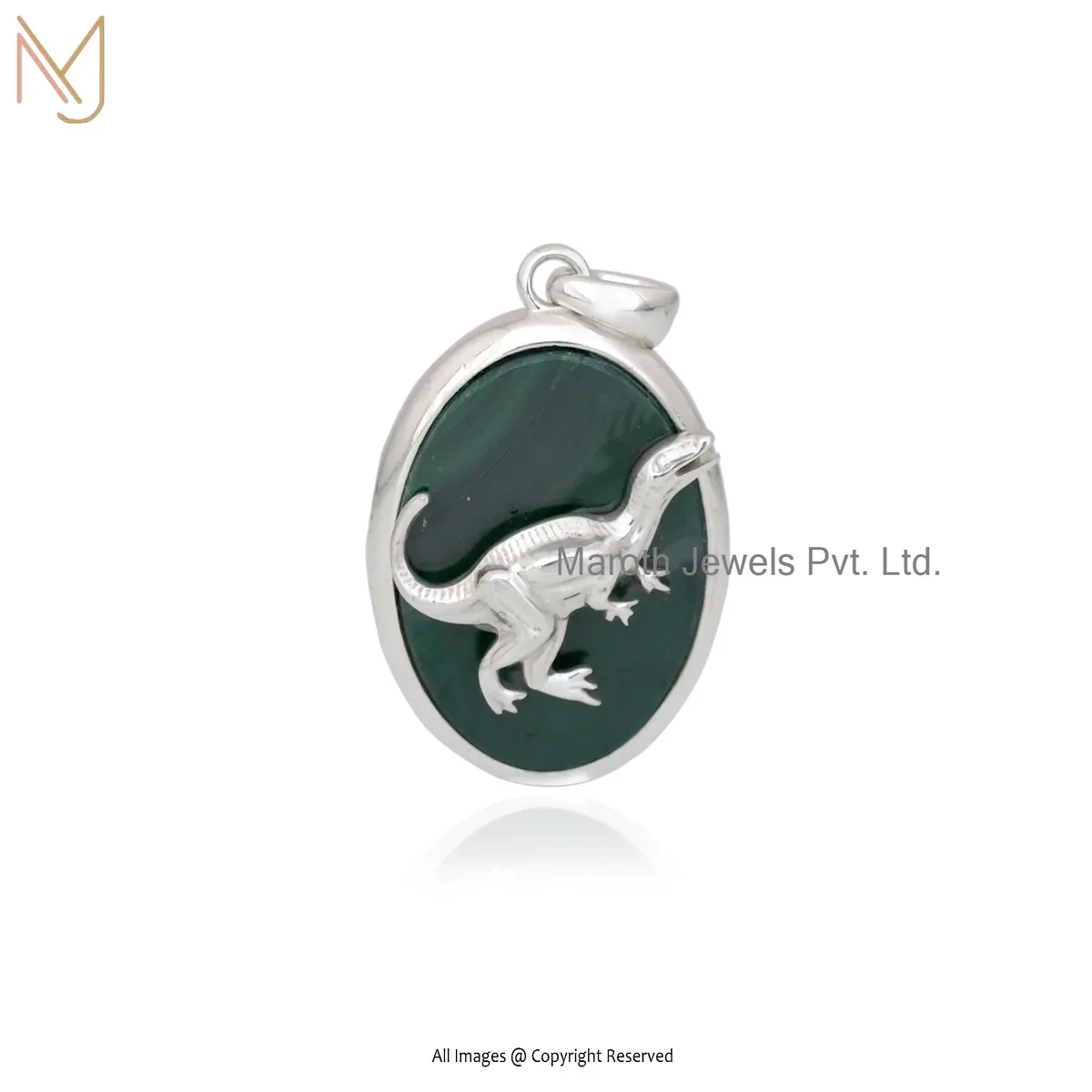 14K Yellow Gold Malachite Dinosaur Pendant Jewelry Supplier