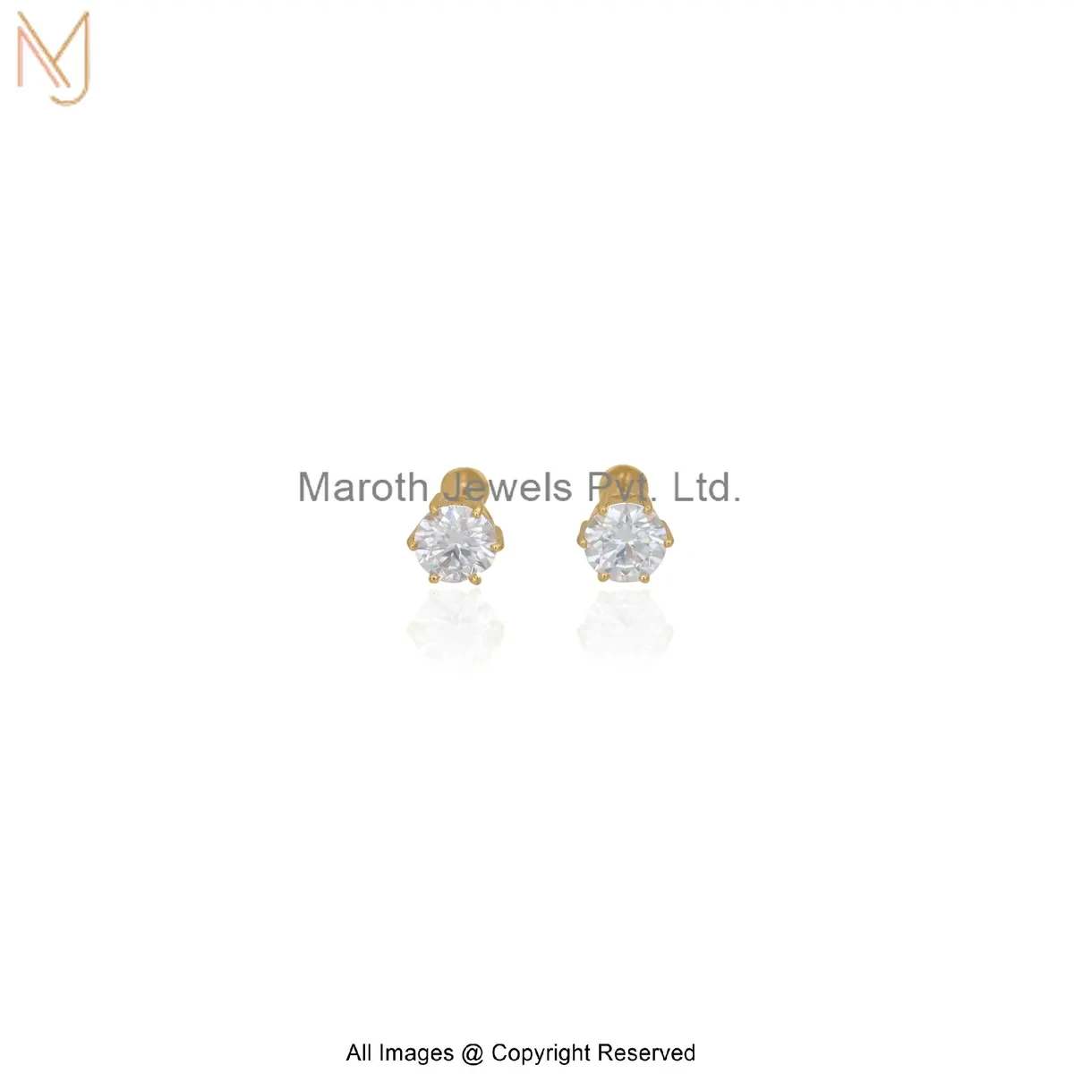 14K Yellow Gold Moissanite Round-Cut Diamond Stud Earring Manufacturer