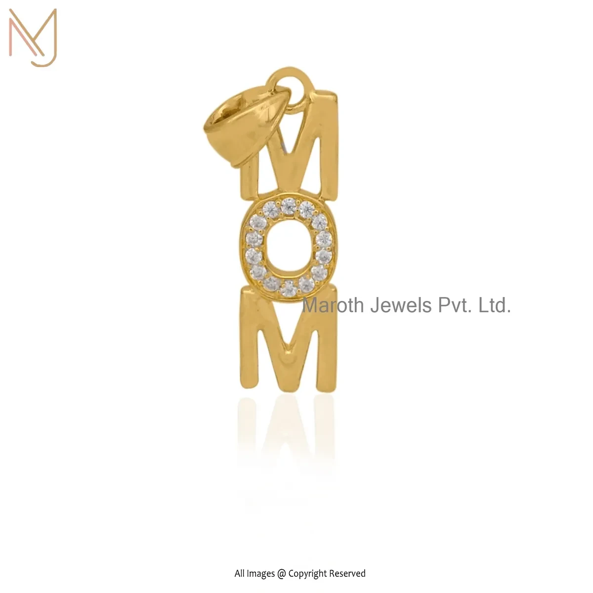 Private Lable 14K Yellow Gold Diamond & Moissanite MoM Name Plat Pendant