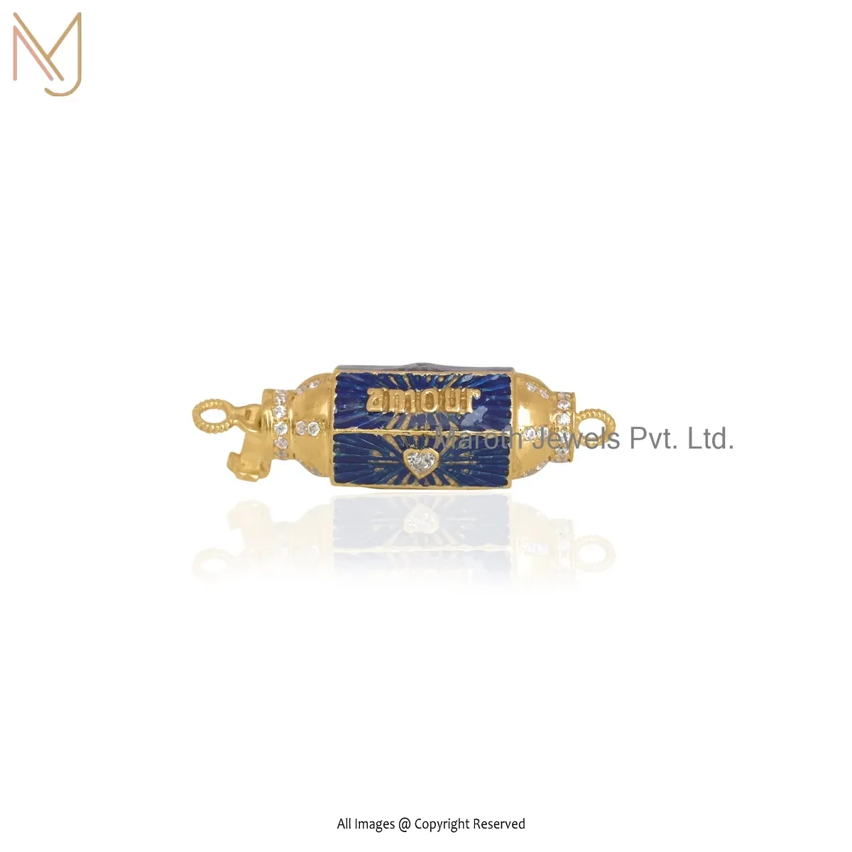 Wholesale 14K Yellow Gold Cubic Zircon & Black Enamel Amulet Pendant
