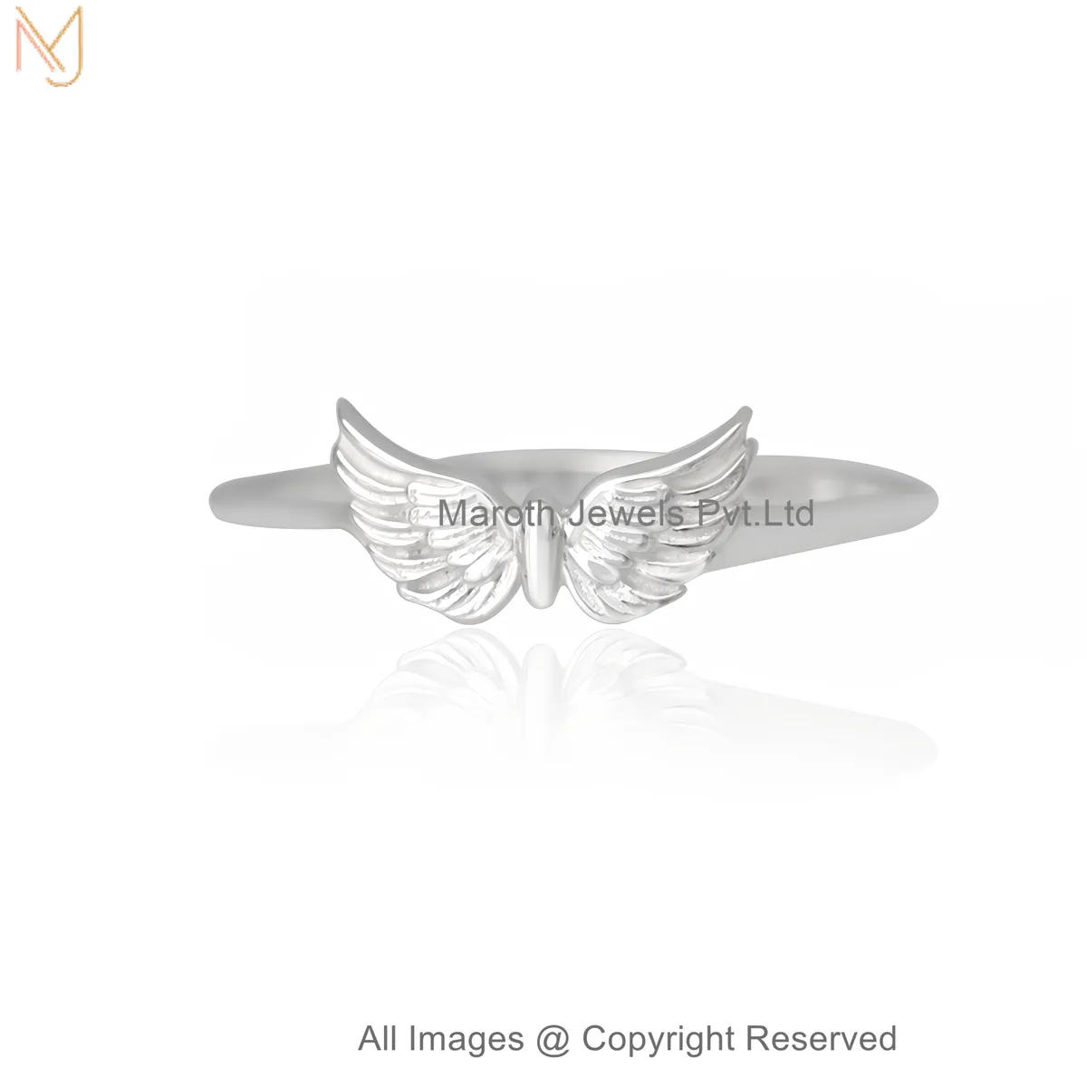 14K Yellow Gold Angel Wings Ring | Adjustable Minimal Feather Design Jewelry Manufacturer