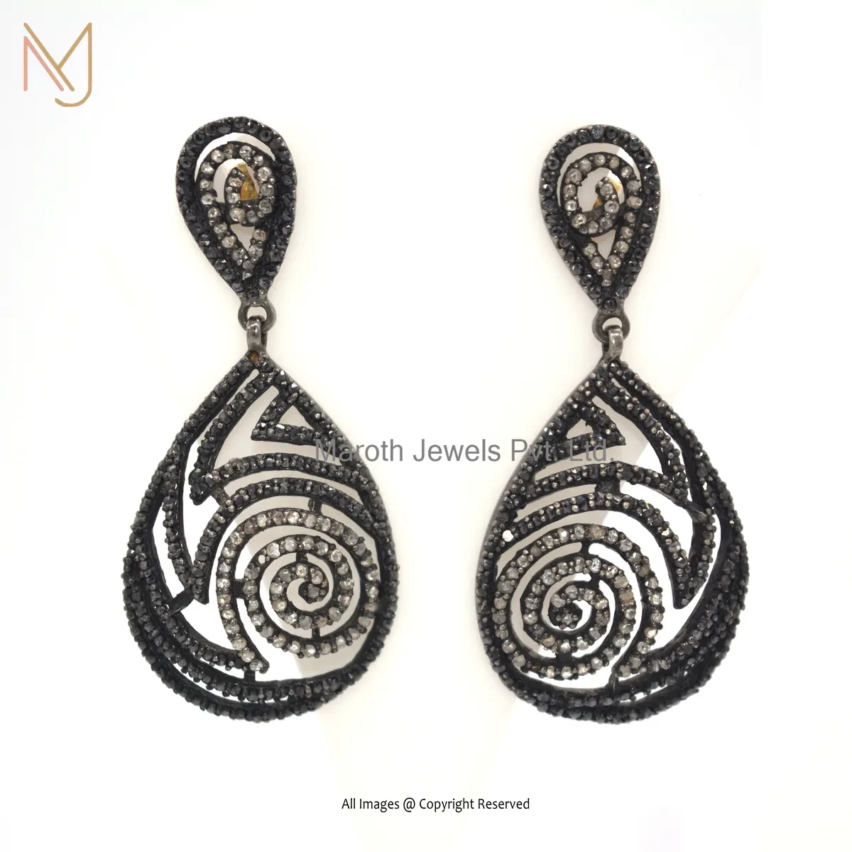 14K Yellow Gold Pave Diamond & Black Diamond Drop Earring Jewelry Supplier