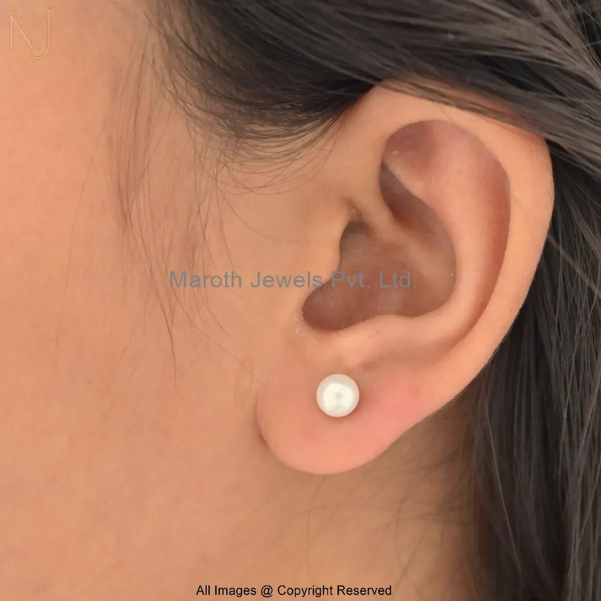 14K White Gold Pearl Stud Earring Custom Jewelry
