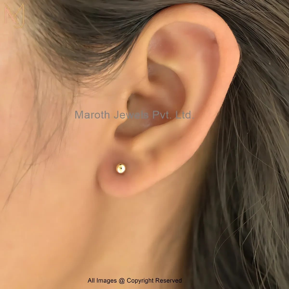 14K  Yellow Gold Plain Round Gold Stud Earring Custom Jewelry