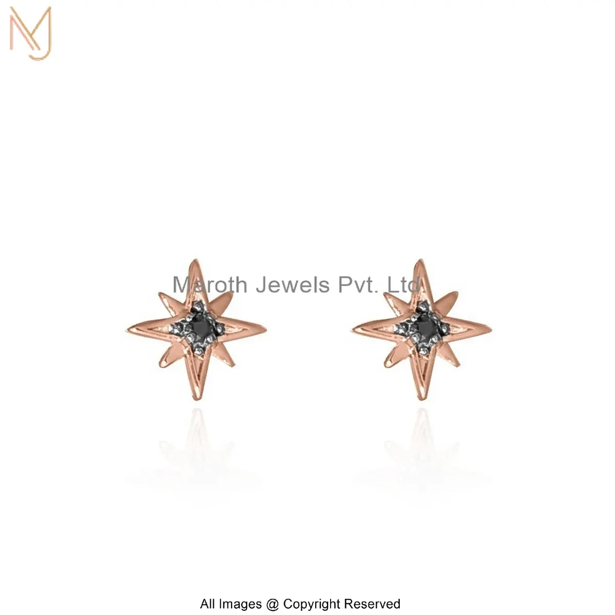9K Rose Gold Black Diamond Starburst Stud Earring Manufacturer