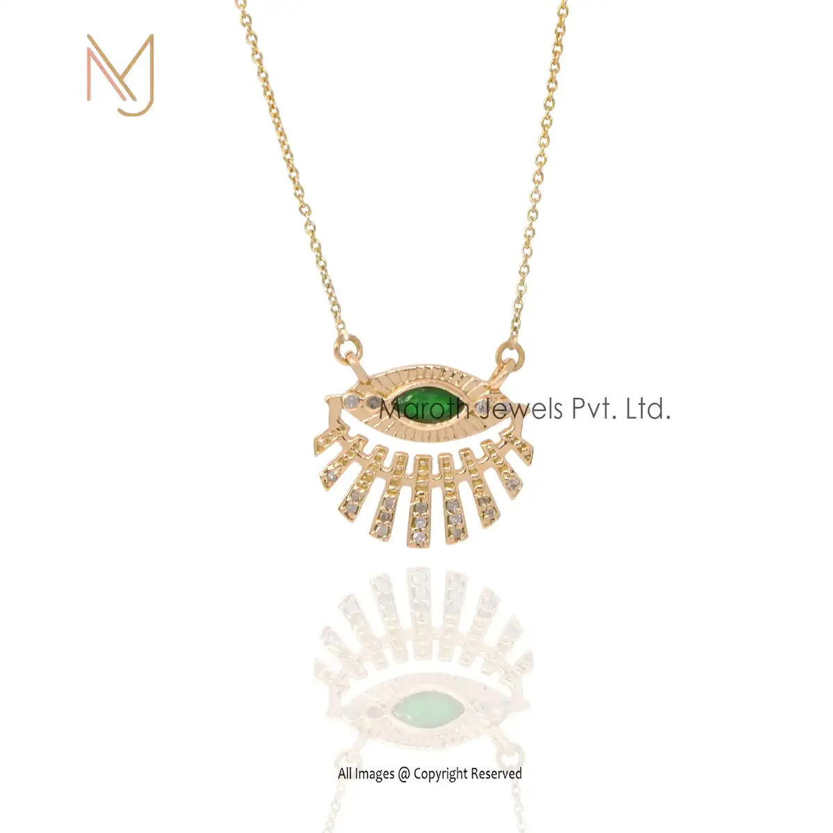 Private Lable 925 Silver Yellow Gold With Diamond And Emerald Gemstone Pendant Jewelry
