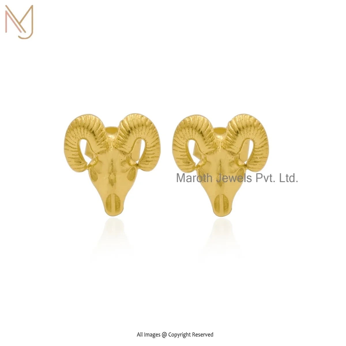 925 Silver Yellow Gold Plated Bighorn Studs Earring Custom Jewelry