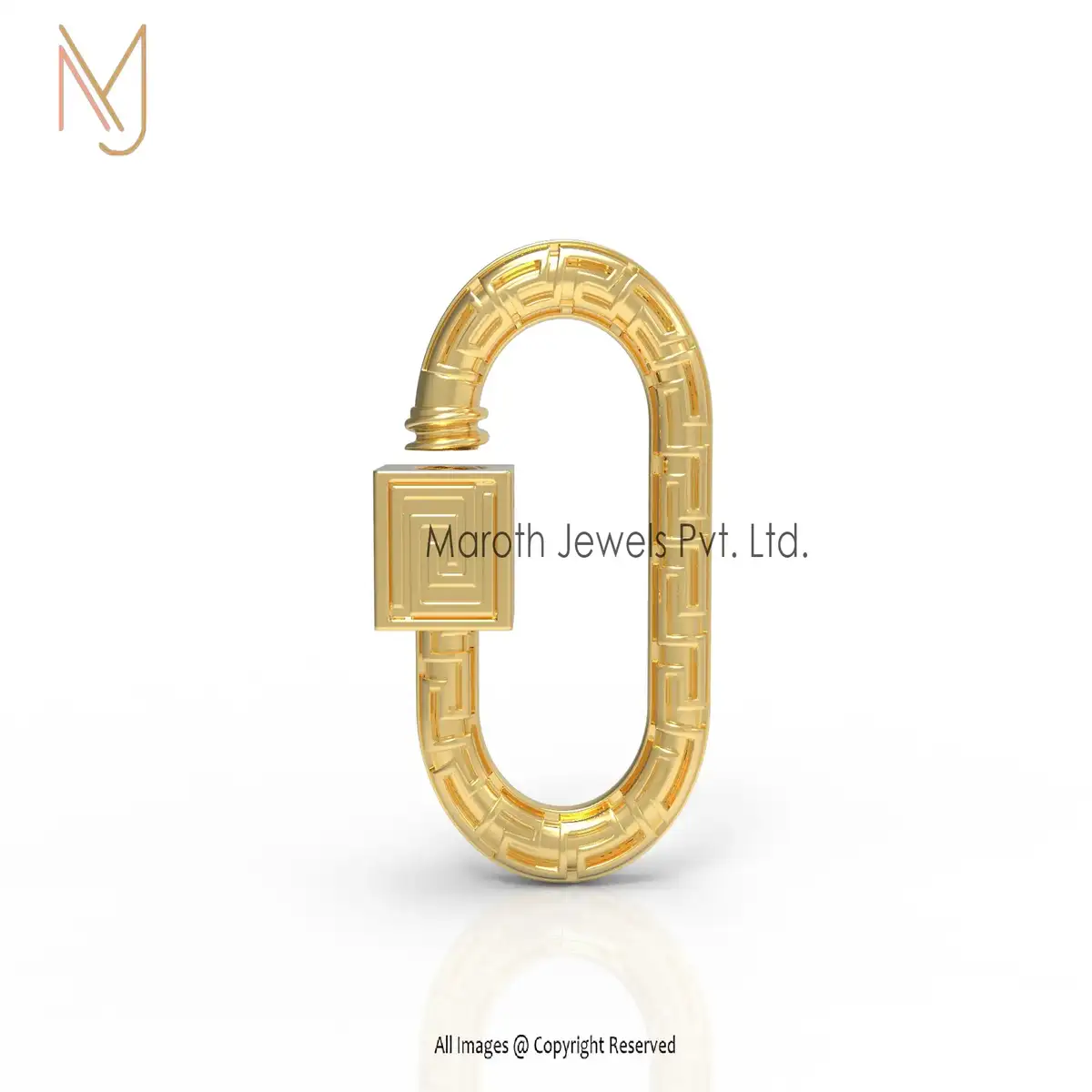 Private Label 14K Yellow Gold Engraved Oval Designs Carabiner Lock Jewelry