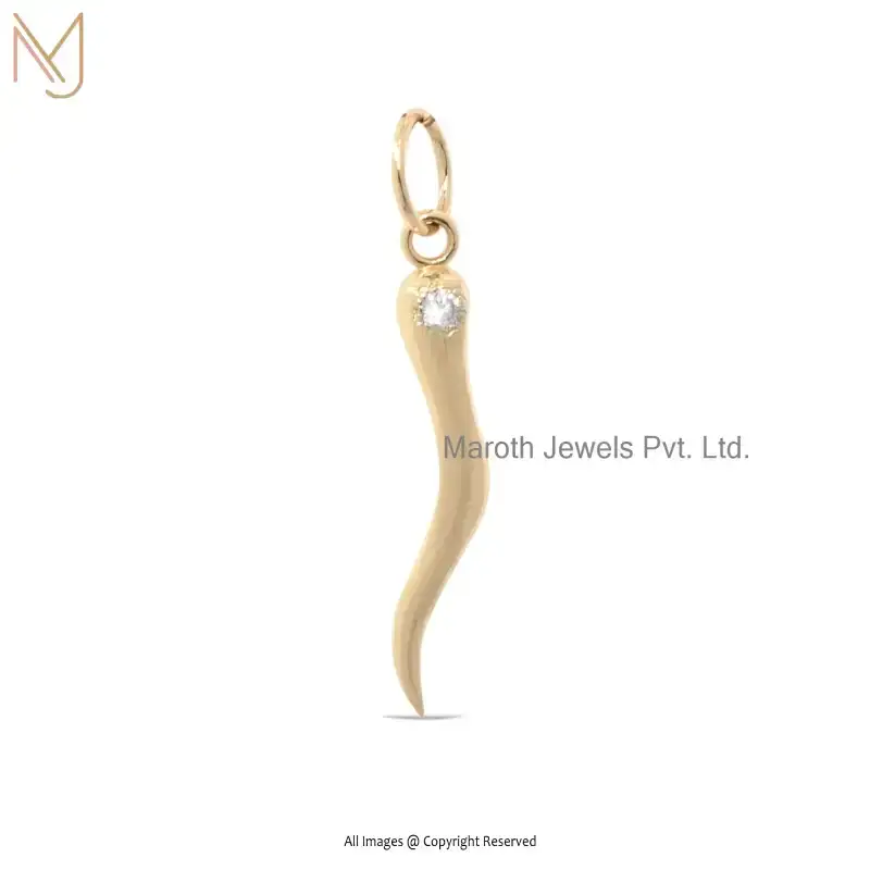 925 Sterling Silver Yellow Gold-Plated Diamond Italian Horn Design Pendant Jewelry Supplier