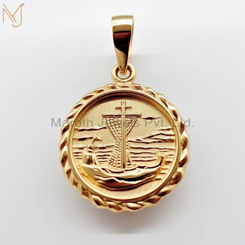 925 Sterling Silver Yellow Gold Plated Christian Spiritual Charm Pendant Jewelry USA