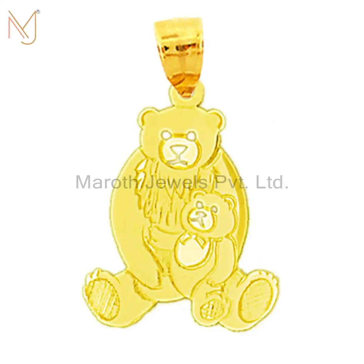 Wholesale 925 Sterling Silver Yellow Gold Plated Silhouette Bear With Cub Charm Pendant Jewelry