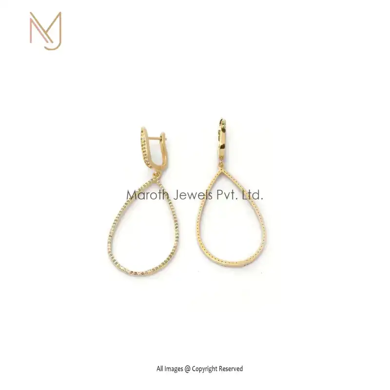 14k Yellow Gold Pave Diamond Drop Earrings Jewelry Manufacturer