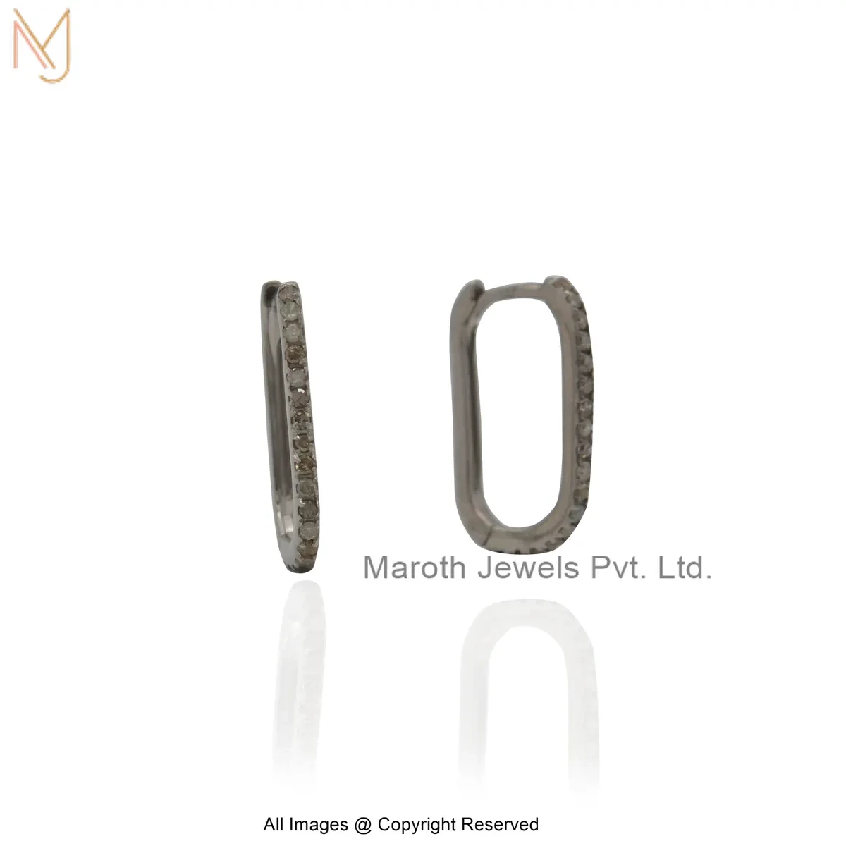 925 Silver Natural Silver Plated Diamond Rectangle Huggies Earring Custom Jewelry