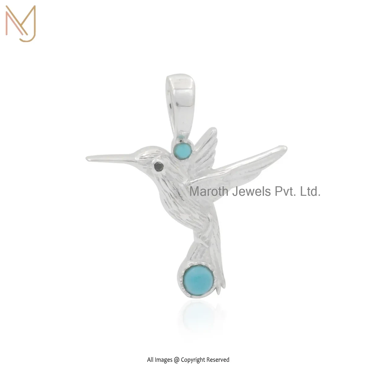 Wholesale 925 Silver Natural Silver Plated Black Spinel & Turquoise Swallow Bird Pandant