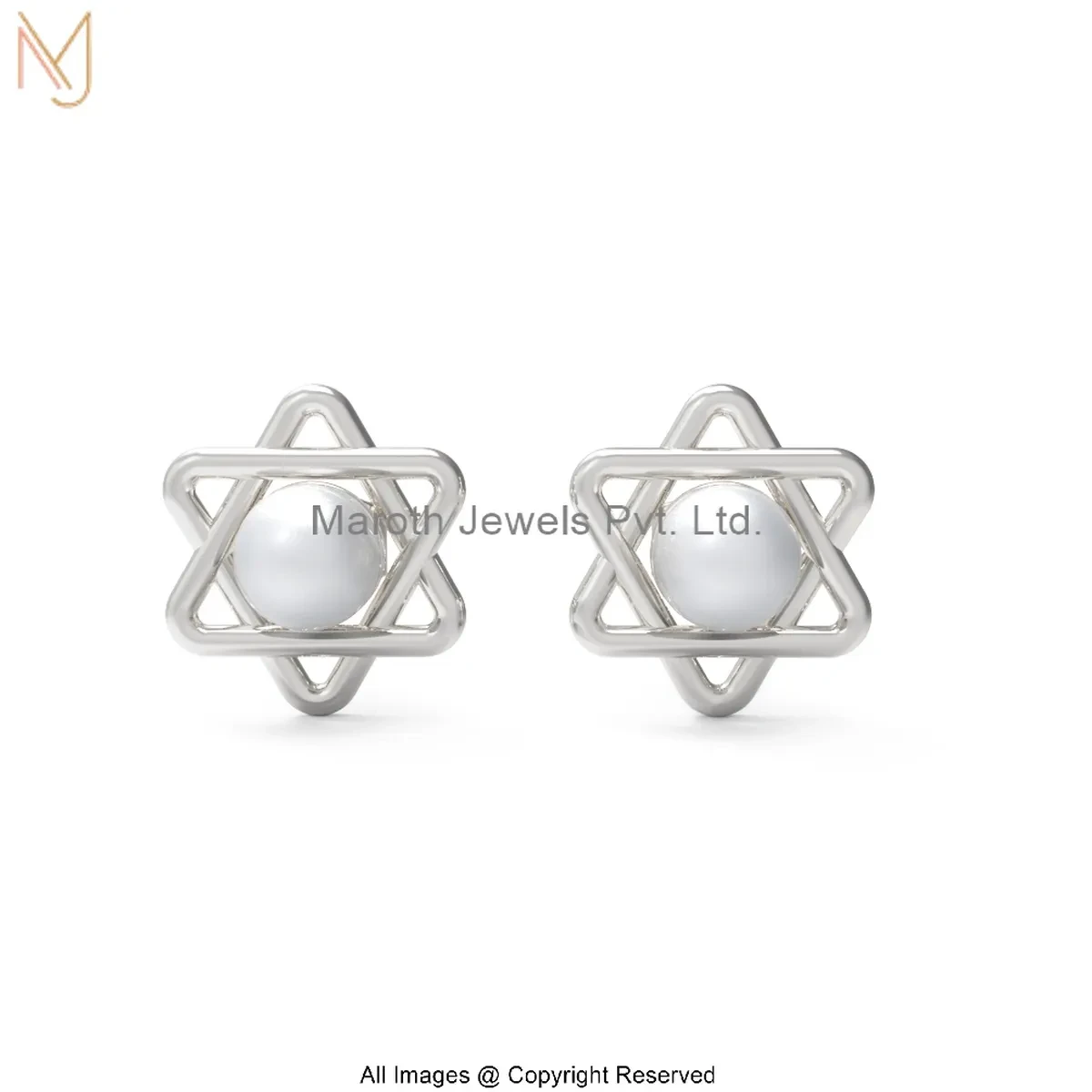 925 Silver Natural Silver Plated Star Pearl Stud Earrings Custom Jewelry