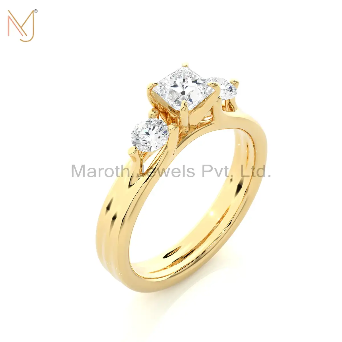 14K Yellow Gold Moissanite Diamond Square Round Ring Manufacturer