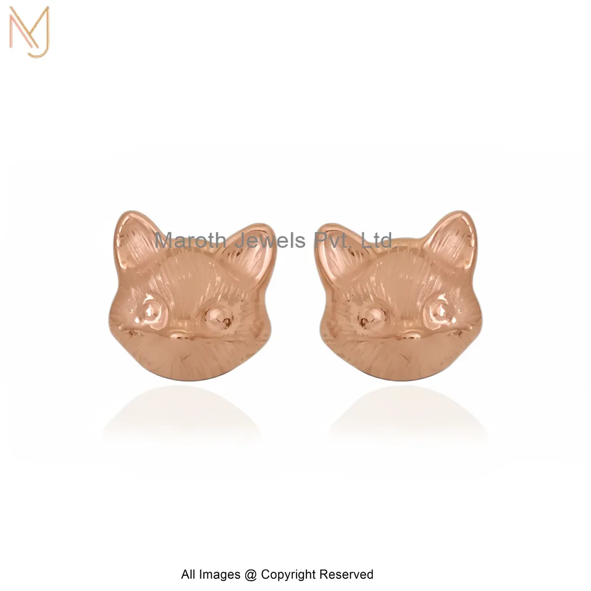 925 Silver Rose Gold Plated Tiny Fox Head Stud Earring Custom Jewelry