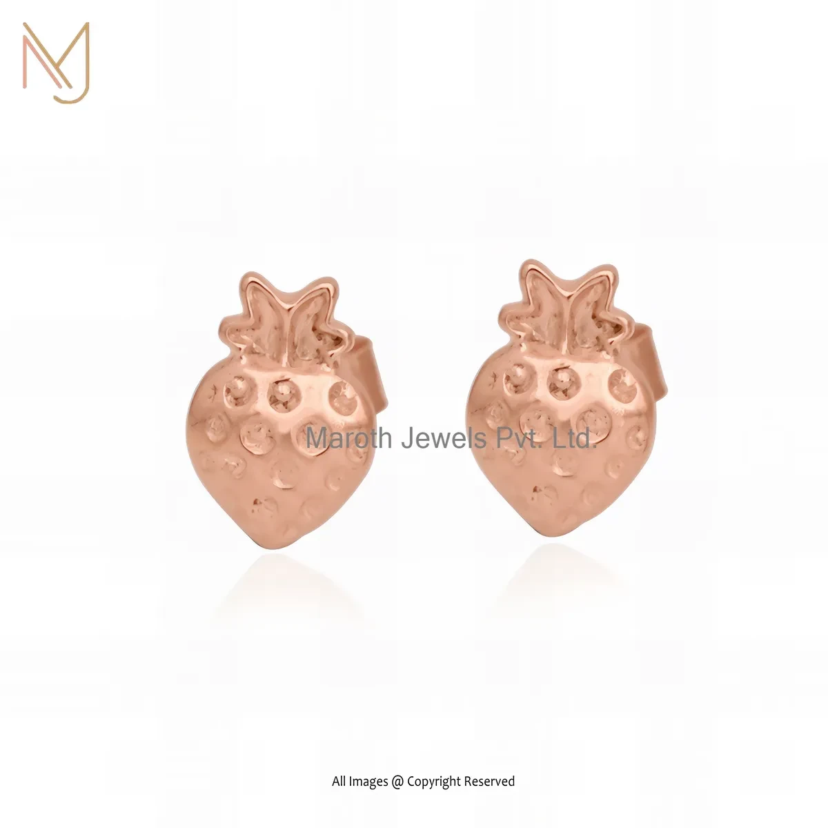 14K Yellow Gold Strawberry Studs Earrings Custom Jewelry