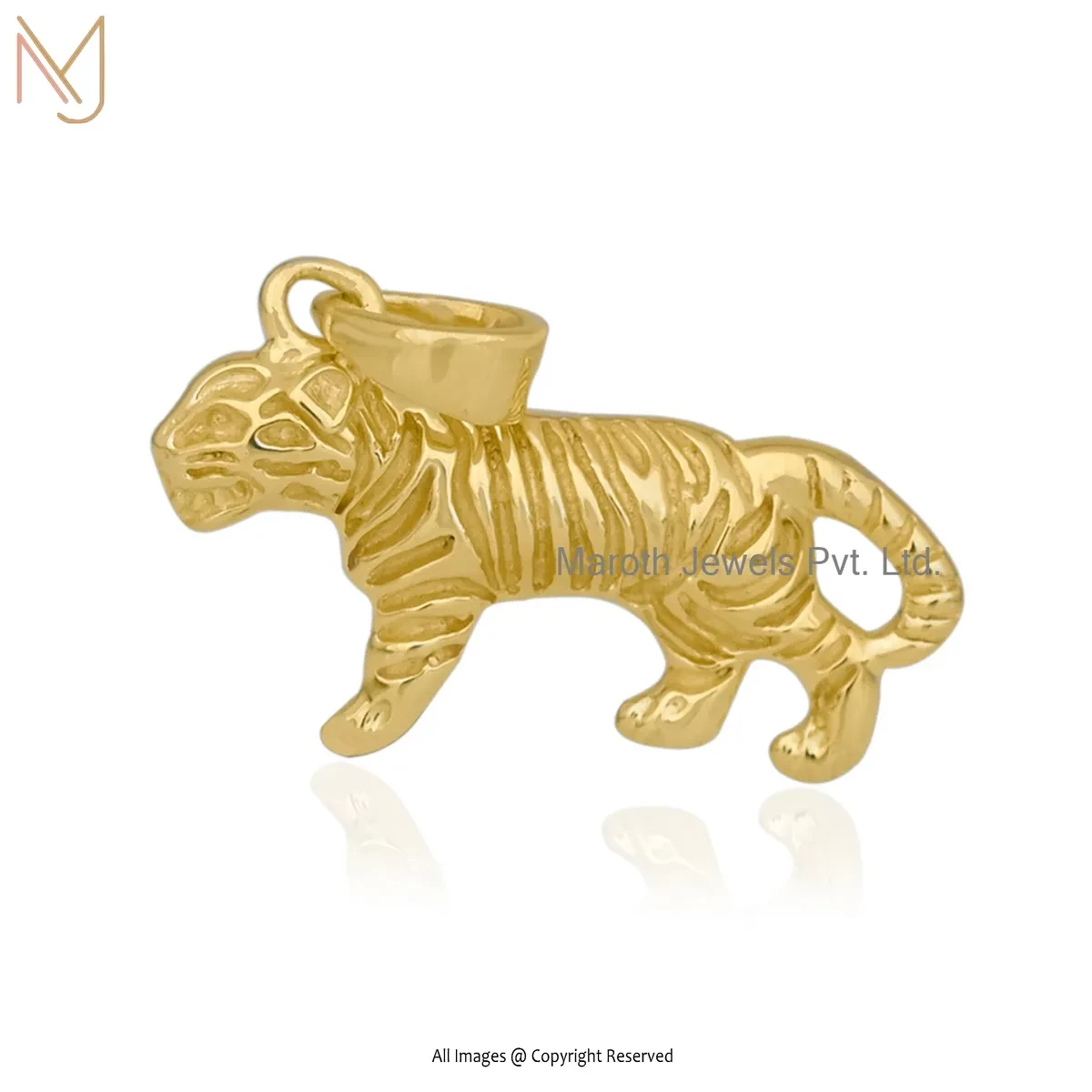 14K Yellow Gold Tiger Charm Pendant Jewelry Supplier