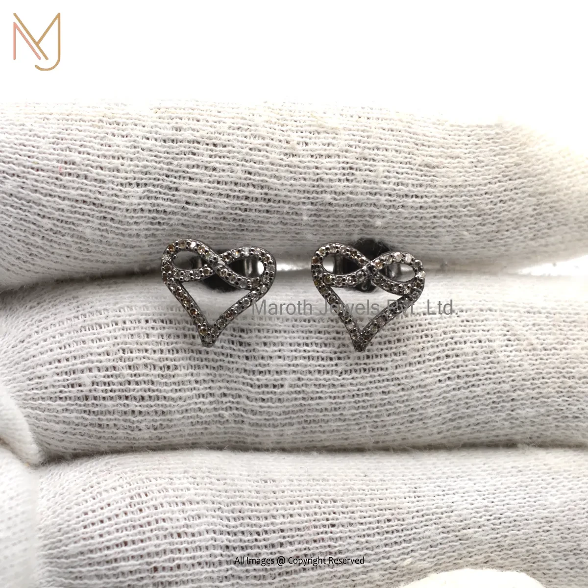 Private Lable 925 Silver White Gold Plated Cubic Zircon Sparkling Infinity Heart Stud Earrings