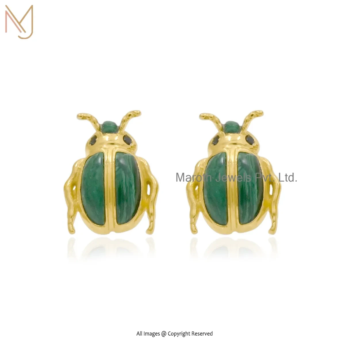 Wholesale 14K Yellow Gold Black Cubic Zircon Gemstone Scarab Stud Earring