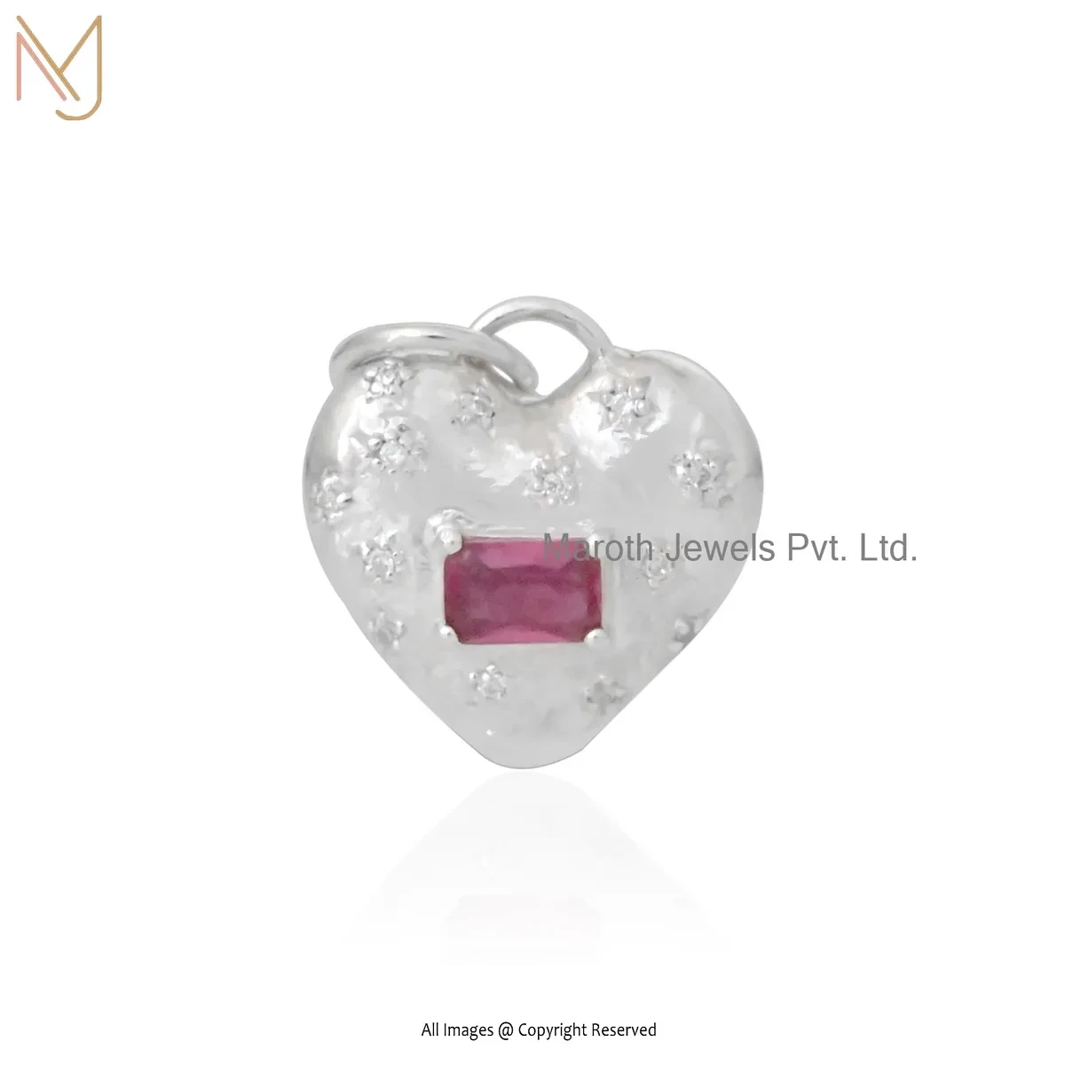 925 Silver Natural Silver Plated Cubic Zircon Heart Pendant Jewelry Supplier