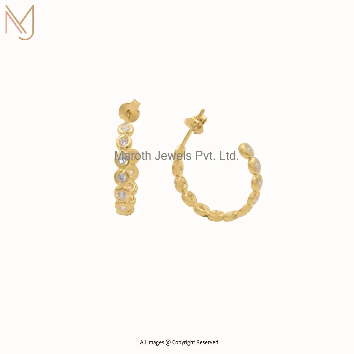 Wholesale 14k Yellow Gold White Moissanite Hoop Earrings