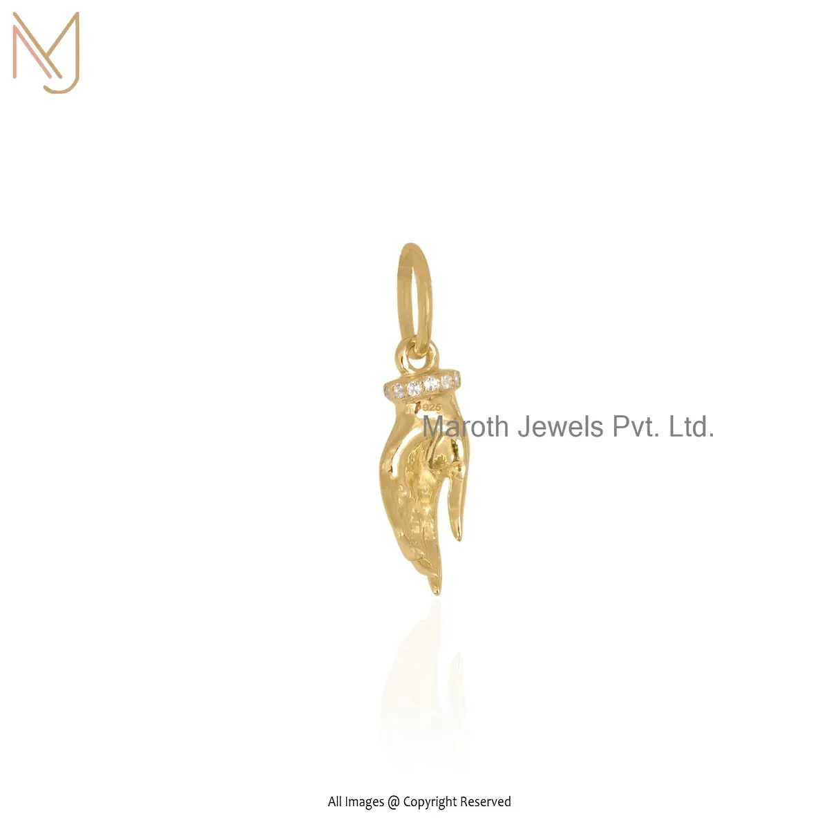 14K Yellow Gold White Topaz Hand Charm Pendant Custom Jewelry