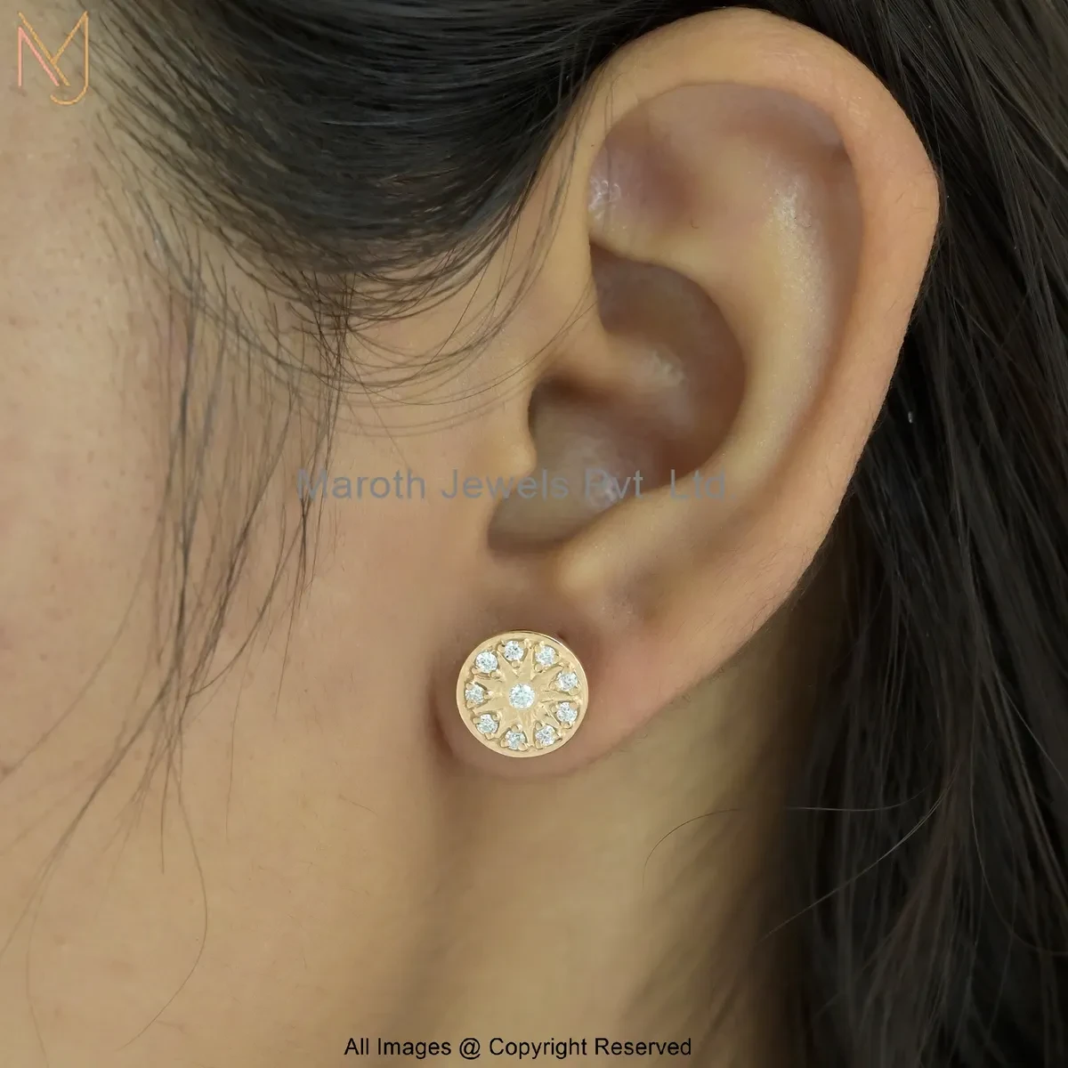 925 Silver Rose Gold Plated Moissanite Round-Cut Diamond Stud Earring Custom Jewelry