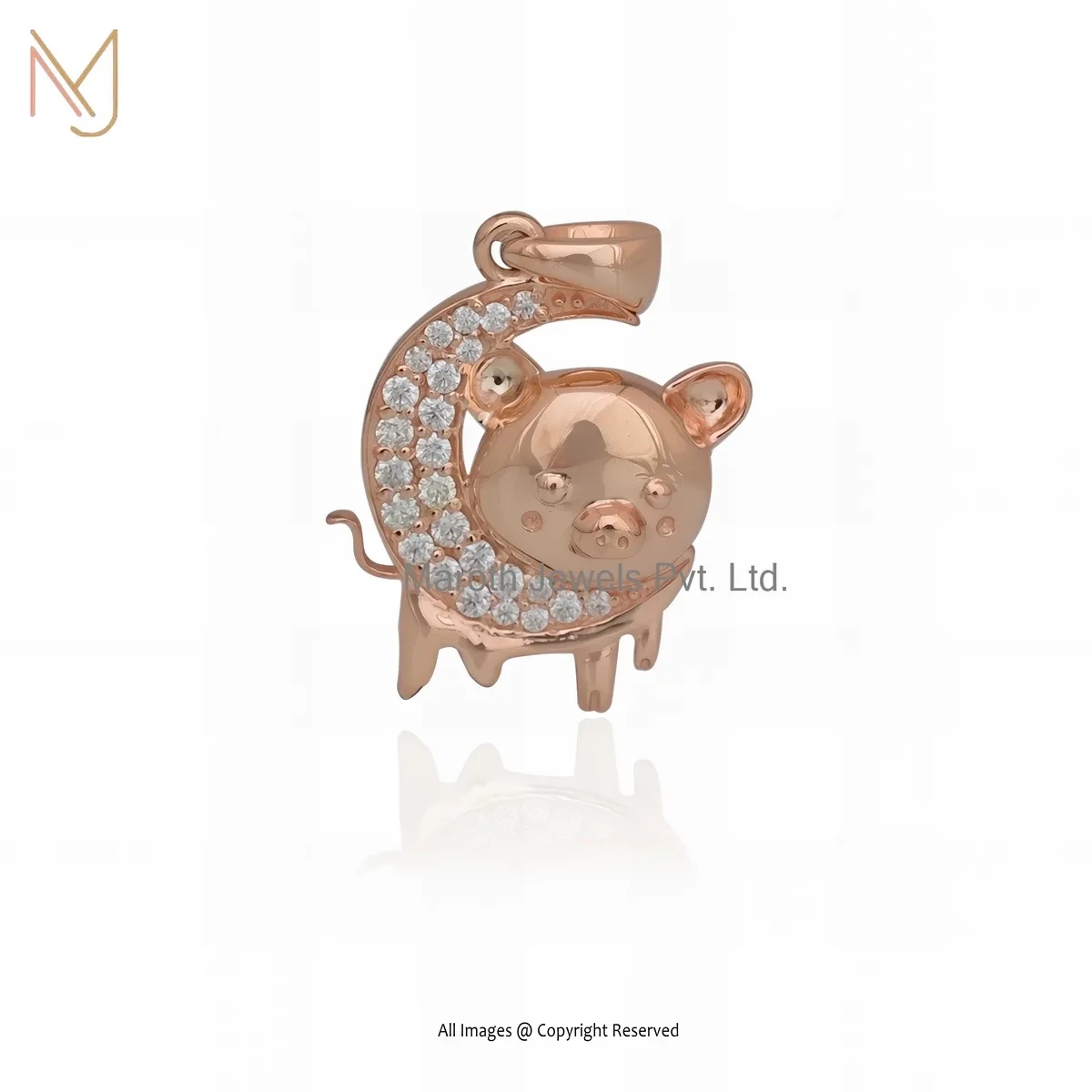 14K Rose Gold Moissanite Moon Pig Pendant Custom Jewelry