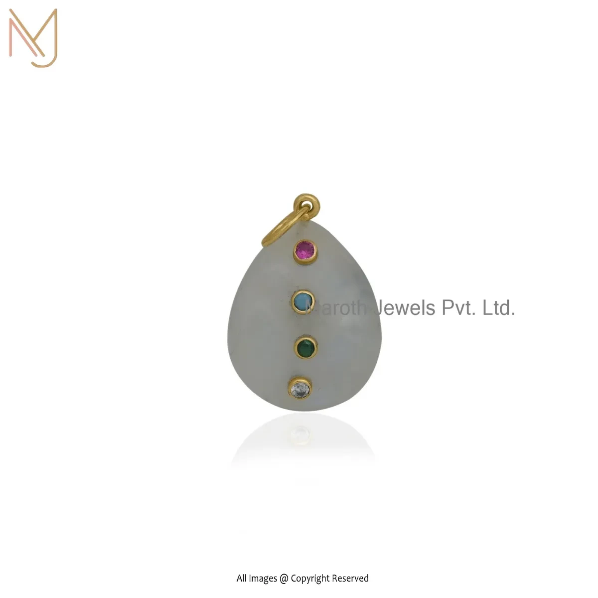 925 Silver Yellow Gold Plated Moonstone And Multi Gemstone Teardrop Pendant Manufacturer
