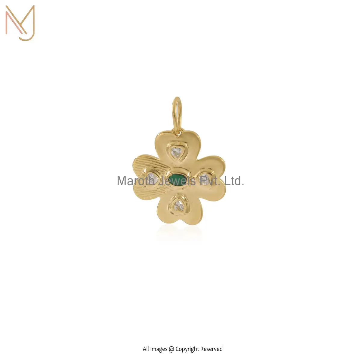 Wholesale 14K White Gold Tsavorite And Moissanite Flower Leaf Pendant Jewelry