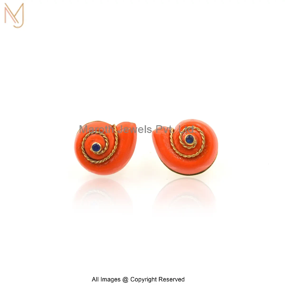 925 Silver Yellow Gold Plated Cubic Zircon Orange Coral Snail Stud Earring Manufacturer