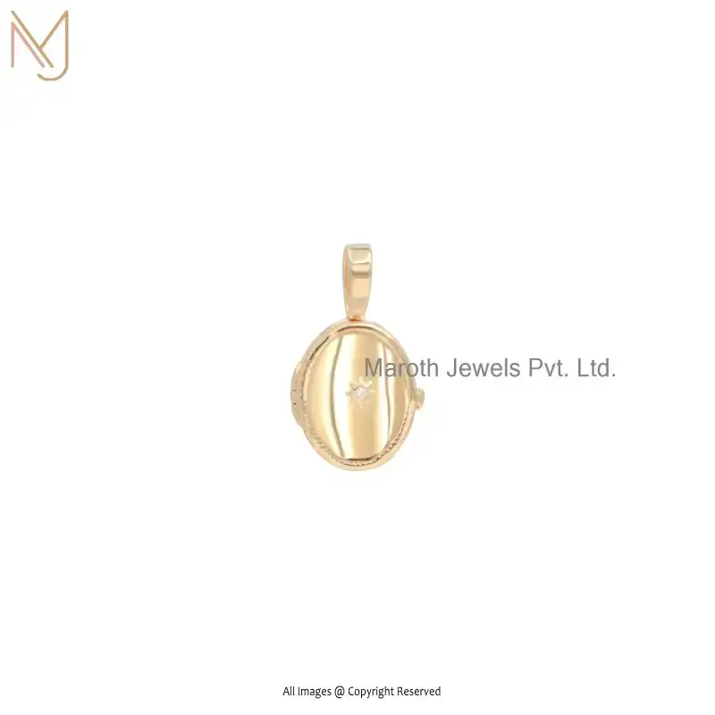 14K Yellow Gold Cubic Zircon Oval Locket Pendant Manufacturer