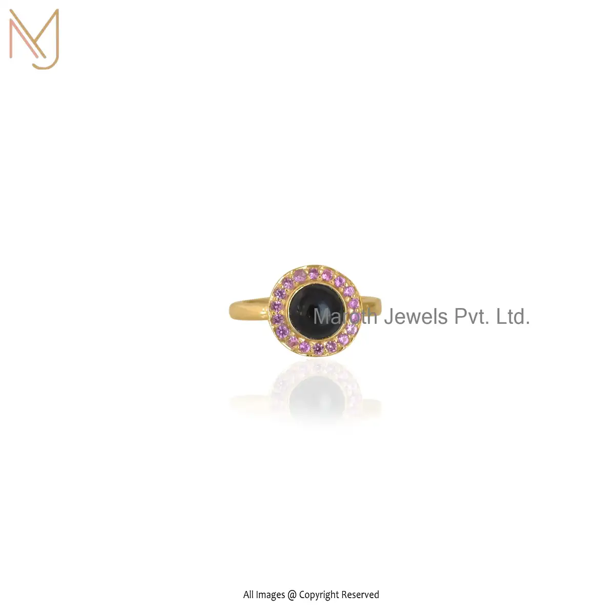 Private Label 925 Silver Black & Pink Onyx Ring Jewelry