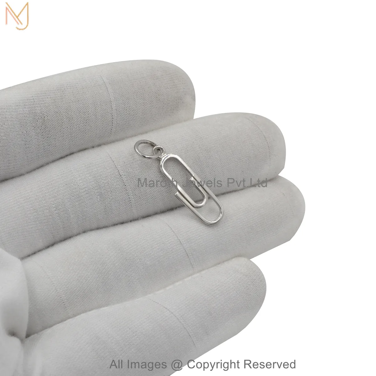14K White Gold Paperclip Charm Holder Pendant Jewelry Supplier
