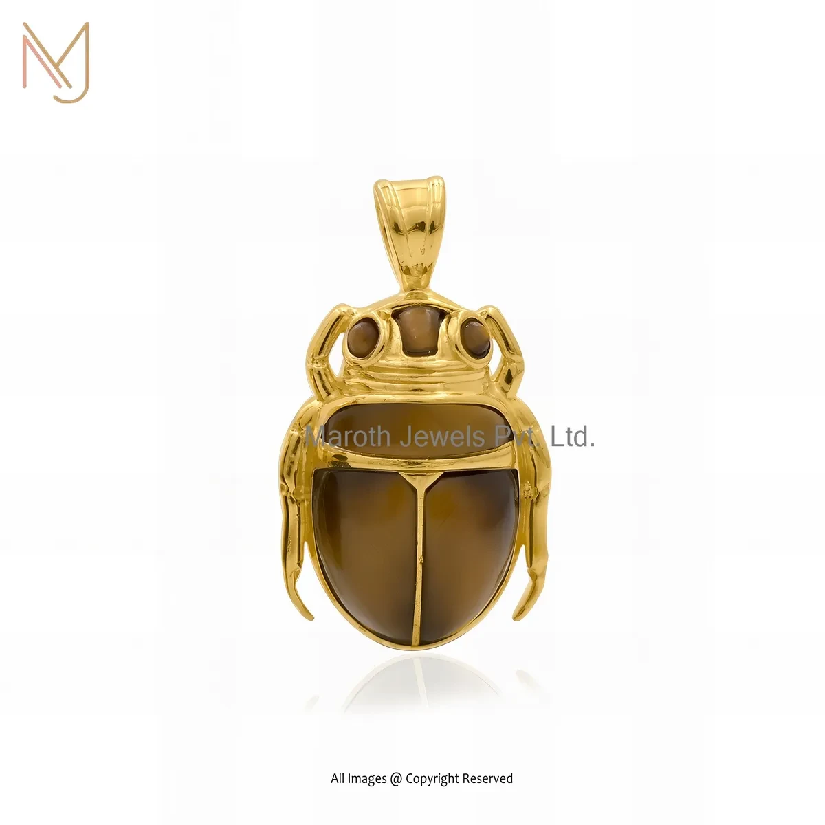 Wholesale 14K Yellow Gold Plated Black Onyx Gemstone Scarab Pendant