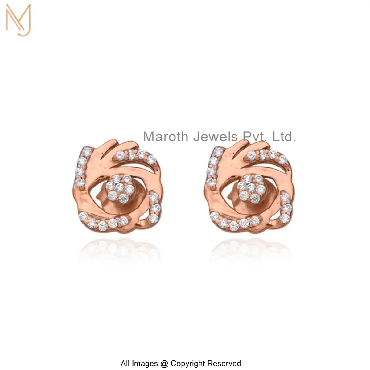 925 Silver Rose Gold Plated Cubic Zircon Diamond Floral Knot Stud Earring Jewelry Supplier