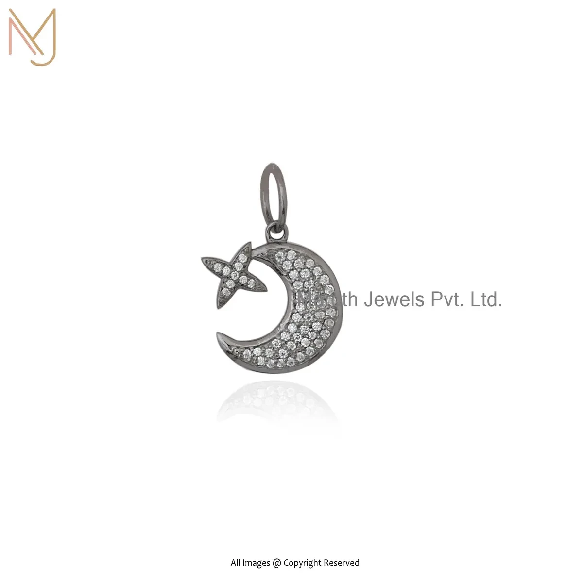 925 Silver Rhodium Plated Moissanite Moon Star Charm Pendant Manufcaturer