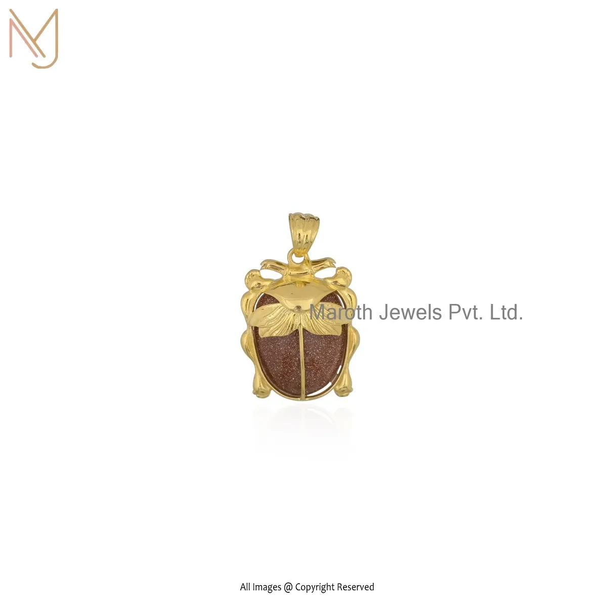 14K Yellow Gold Sunstone Scarab Pendant Custom Jewelry