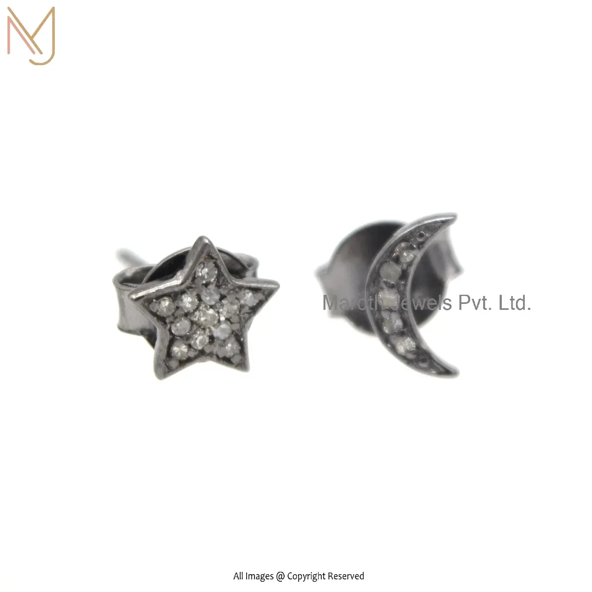 14K Yellow Gold Pave Diamond Star Moon Stud Earring Manufacturer