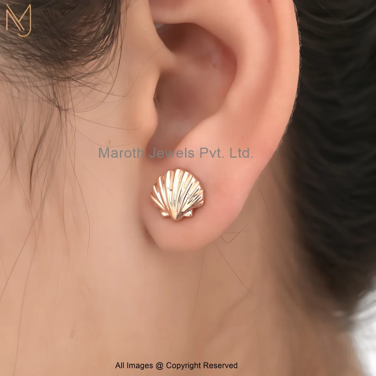 14K Rose Gold Shell Stud Earring Jewelry Supplier