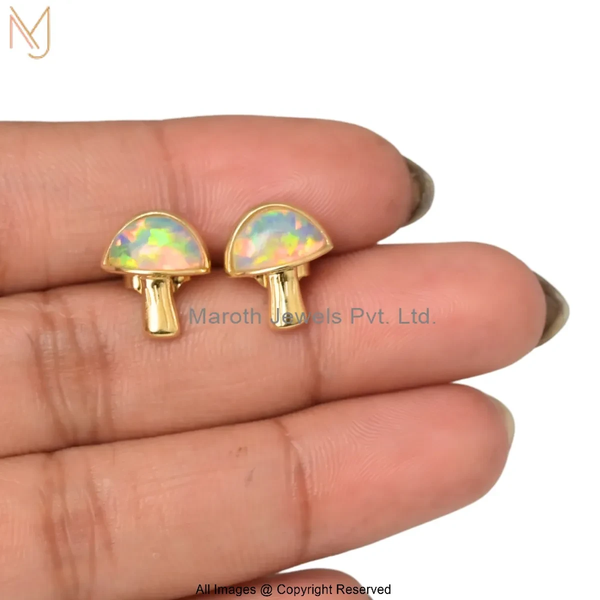 925 Silver Yellow Gold Plated Ethiopian Opal Mushroom Stud Earring Manufacturer