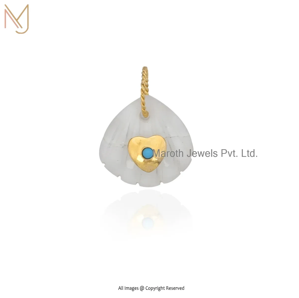 Wholesale 14K Yellow Gold Moonstone And Turquiose Gemstone Shell Pendant