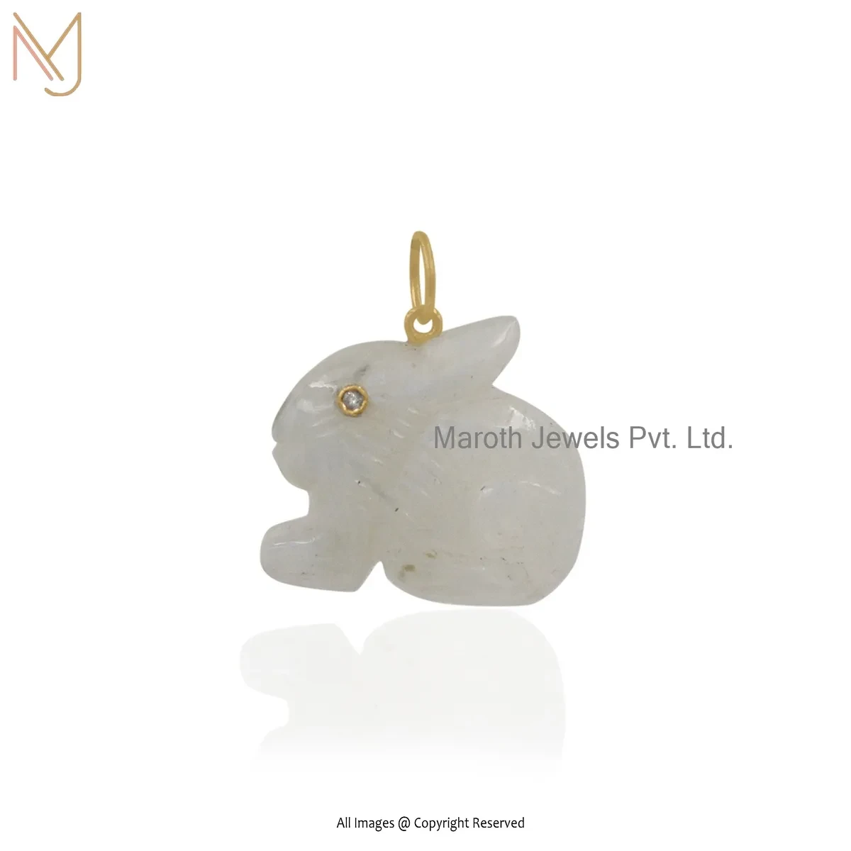 Wholesale 14K Yellow Gold Cubic Zircon & Moonstone Bunny Pendant Jewelry