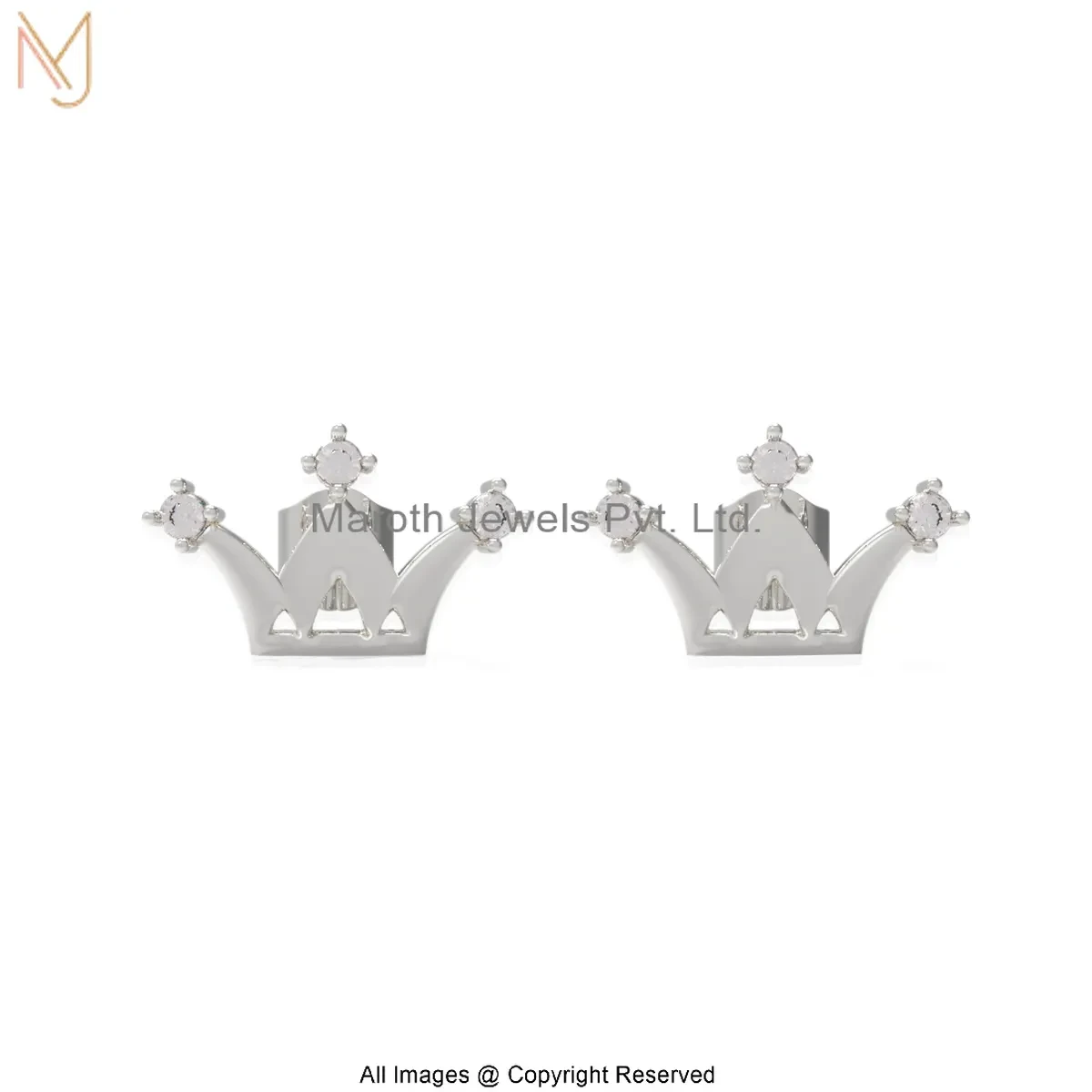 14K Yellow Gold Cubic Zircon Diamond Crown Stud Earring Custom Jewelry
