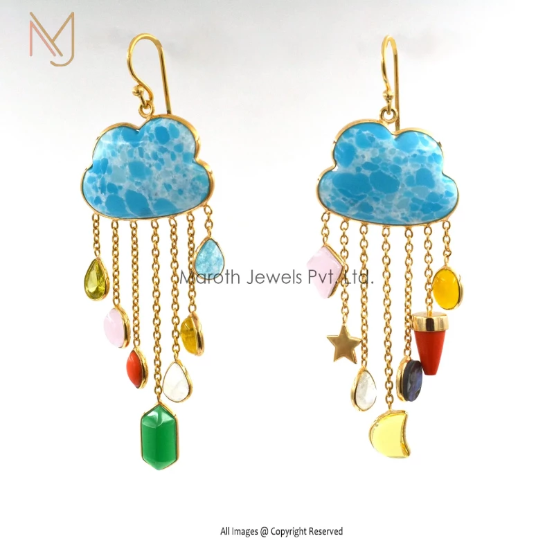 925 Silver Big Stone chrysoprase & Small Stone Same As Image Multi Gemstone Cloud Earrings Manufacturer