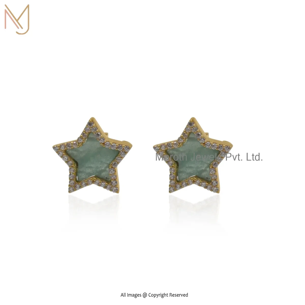 925 Silver Yellow Gold Plated Amazonite And Cubic Zircon Star Earring Jewelry Supplier
