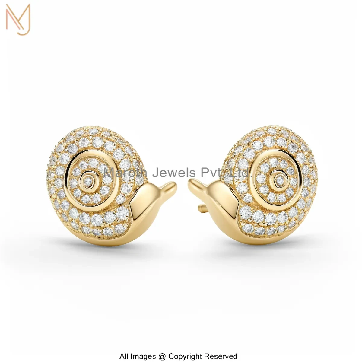 925 Silver Yellow Gold Plated Moissanite Diamond Snail Stud Earring Jewelry Supplier