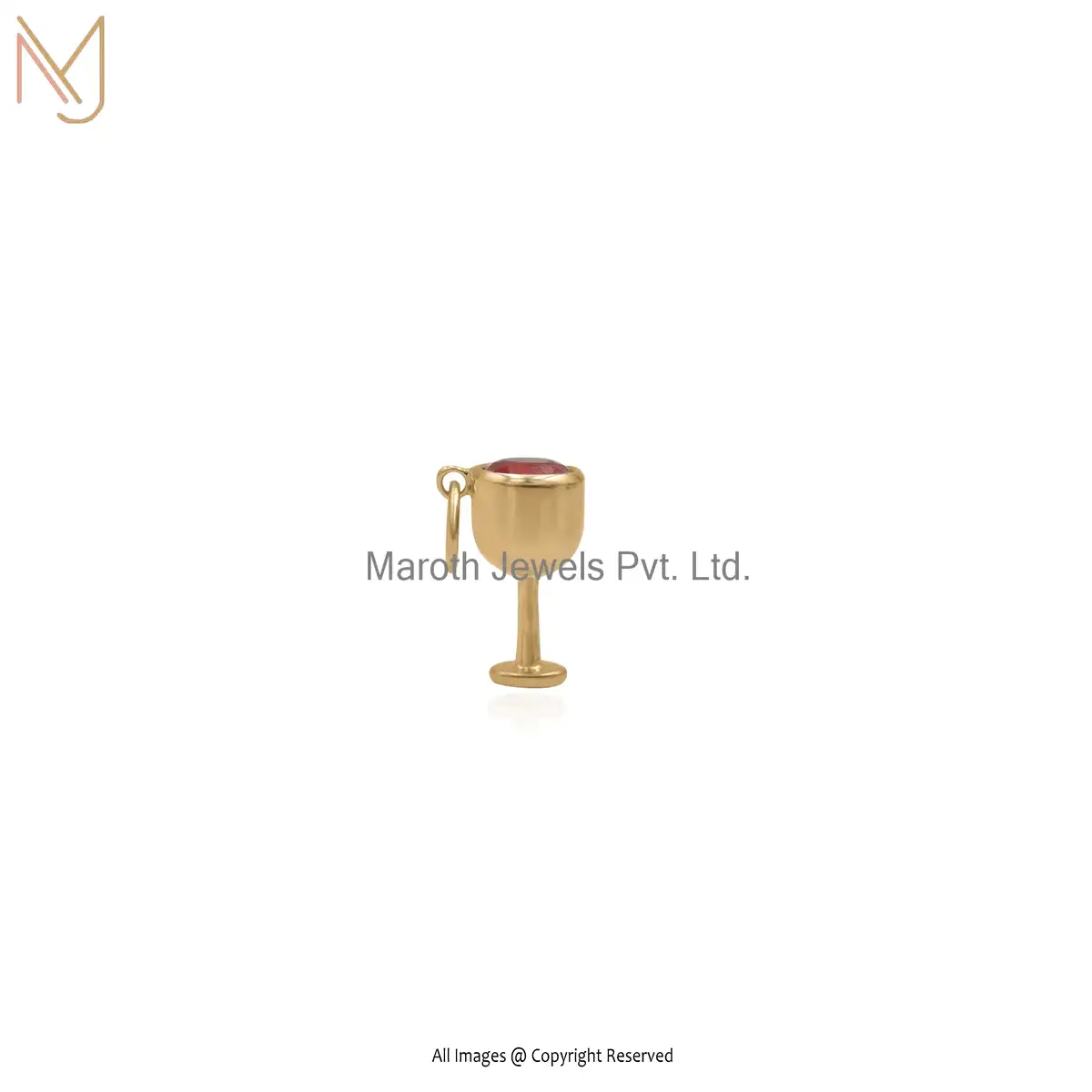 925 Silver Yellow Gold Pink Sapphire Wine Glass Charm Pendant Jewelry Supplier